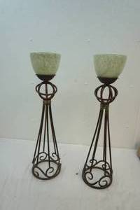 2 glass and metal candle stands 26