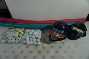 lot 95 image: Assorted Sporting Goods - Golf Balls, Batting Helmet