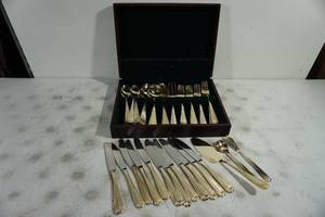 lot 147 image: Gold Tone Flatware Set