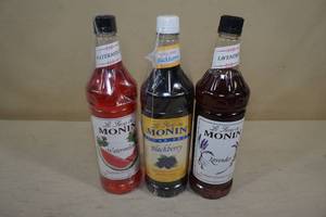 lot 173 image: 33.8 FL OZ Monin Premium Gourmet Syrups - Watermelon, Lavender, and Sugar-Free Blackberry
