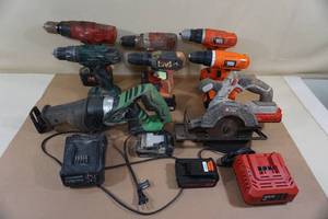 lot 42 image: Assorted Cordless Tools - Drills, Sawzall, Saw