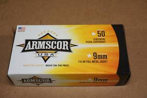 lot 93 image: 50 Armscor 9mm Luger 115 Gr FMJ Ammo