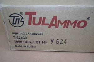 lot 111 image: 1000 TulAmmo 7.62 x 39mm 122 Gr FMJ Steel Case Ammo