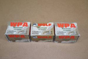 lot 112 image: 60 Wolf Military Classic 7.62 x 39mm 124 Gr HP Steel Case Ammo
