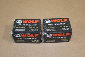 lot 114 image: 40 Wolf Polyformance 7.62 x 39mm 123 Gr HP Steel Case Ammo
