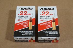 lot 120 image: 100 Aguila .22 LR 38 Gr CP HP Ammo