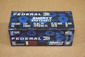 lot 150 image: 10 Federal Shorty 12 Ga 1-34 8 Shot Shotshells