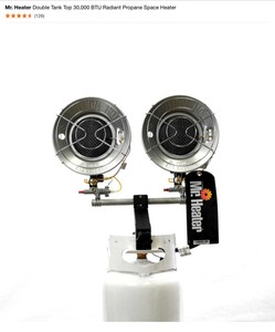 Mr. Heater Double Tank Top 30,000 BTU Radiant Propane Space Heater. See Pictures