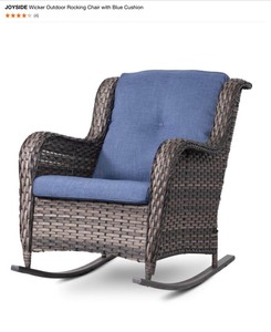JOYSIDE Wicker Outdoor Rocking Chair with Blue Cushion. See Pictures
