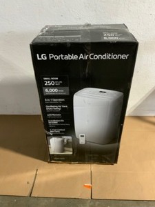 LG Electronics 6,000 BTU (DOE) 115-Volt Portable Air Conditioner LP0621WSR Cools 250 Sq. Ft. with Dehumidifier Function and LCD Remote. See Pictures