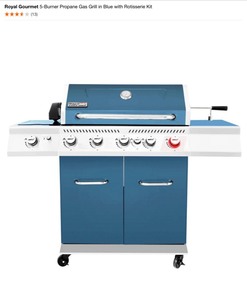 Royal Gourmet 5-Burner Propane Gas Grill in Blue with Rotisserie Kit. See Pictures