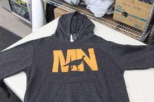 District Pullover Hooded Sweatshirt MN Turkey GreyOrange Print Size Medium