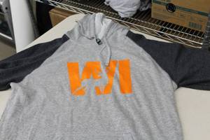 District Pullover Hooded Sweatshirt WI Buck Light GreyDark GreyOrange Print Size XLarge