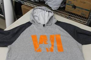 District Pullover Hooded Sweatshirt WI Buck Light GreyDark GreyOrange Print Size Large