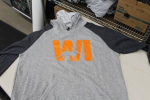 District Pullover Hooded Sweatshirt WI Full Buck Light GreyDark GreyOrange Print Size XLarge
