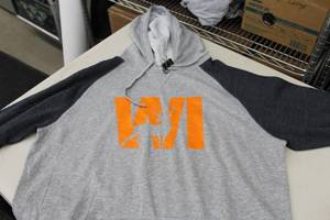 District Pullover Hooded Sweatshirt WI Full Buck Light GreyDark GreyOrange Print Size 2XL