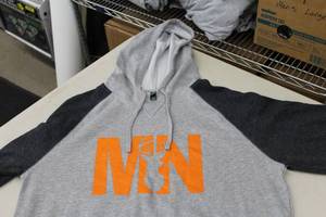 District Pullover Hooded Sweatshirt MN Buck Light GreyDark GreyOrange Print Size Large