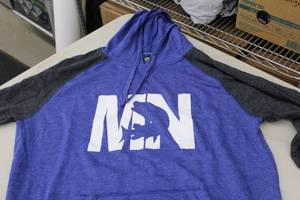 District Pullover Hooded Sweatshirt MN Muskee BlueDark GreyWhite Print Size 2XL