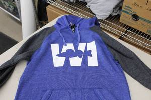 District Pullover Hooded Sweatshirt WI Walleye BlueDark GreyWhite Print Size Small