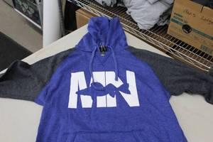 District Pullover Hooded Sweatshirt MN Walleye BlueDark GreyWhite Print Size Medium