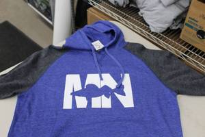 District Pullover Hooded Sweatshirt MN Walleye BlueDark GreyWhite Print Size Large