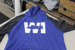 District Pullover Hooded Sweatshirt WI Walleye BlueDark GreyWhite Print Size XL