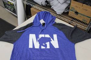 District Pullover Hooded Sweatshirt MN Bass BlueDark GreyWhite Print Size Medium