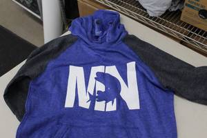 District Pullover Hooded Sweatshirt MN Muskee BlueDark GreyWhite Print Size Small