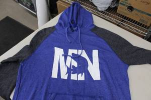 District Pullover Hooded Sweatshirt MN Muskee BlueDark GreyWhite Print Size Large