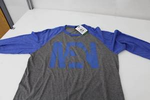 District Long Sleeve Baseball Shirt MN Pike Dark GreyBlueBlue Print Size Small