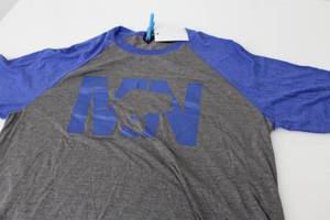 District Long Sleeve Baseball Shirt MN Bass Dark GreyBlueBlue Print Size Large