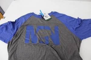 District Long Sleeve Baseball Shirt MN Bass Dark GreyBlueBlue Print Size XL