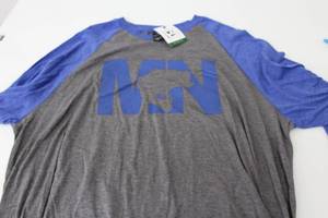 District Long Sleeve Baseball Shirt MN Bass Dark GreyBlueBlue Print Size 2XL