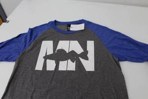District Long Sleeve Baseball Shirt MN Walleye Dark GreyBlueWhite Print Size Medium