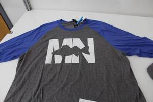 District Long Sleeve Baseball Shirt MN Walleye Dark GreyBlueWhite Print Size 2XL