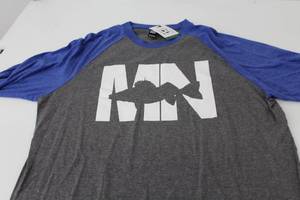 District Long Sleeve Baseball Shirt MN Walleye Dark GreyBlueWhite Print Size Large