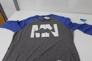 District Long Sleeve Baseball Shirt MN Walleye Dark GreyBlueWhite Print Size XL