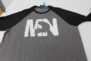 District Long Sleeve Baseball Shirt MN Northern Light GreyDark GreyWhite Print Size XL
