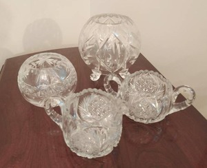 lot 49 image: 2 crystal jars, sugar and creamer