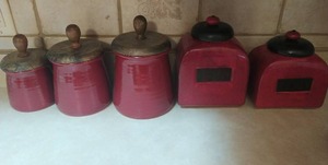 lot 60 image: Collection of 3 Dano Farrucci kitchen storage jars and more