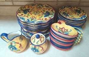 lot 63 image: Set of Yellow Talavera hand painted china