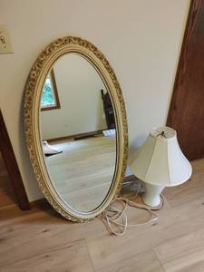 lot 153 image: Table Lamp And Oval Mirror