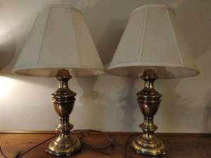 lot 203 image: Pair Of Vintage Brass Or Similar Material Table Lamps
