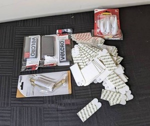 lot 120 image: Assorted Picture Hanging Command Strips, Large Command HooksStrips, Velcro Strips, and Friction Lid Support