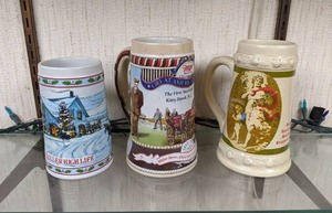 lot 295 image: Collection of 3 Limited Edition Leinenkugel & Miller High Life Beer Steins