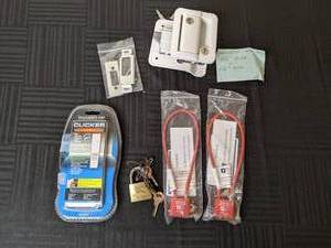 lot 103 image: Chamberlain Clicker Universal Garage Wireless Keyless Entry, Small LocksKeys, Travel Trailer Deadbolt Lock with Keys