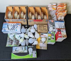 lot 106 image: Large Assortment of Light Bulbs (LED, Incandescent, Dimmable, Wide Range of Wattages)