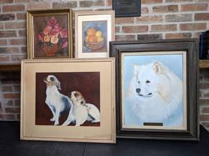 lot 217 image: Assortment of Still Life and Dog Framed Art