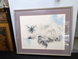 lot 79 image: Blue Eyed White Cat Framed Art