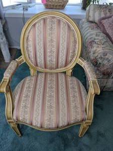 lot 80 image: Vintage Exposed Wood Patterned Upholstery Arm Chair